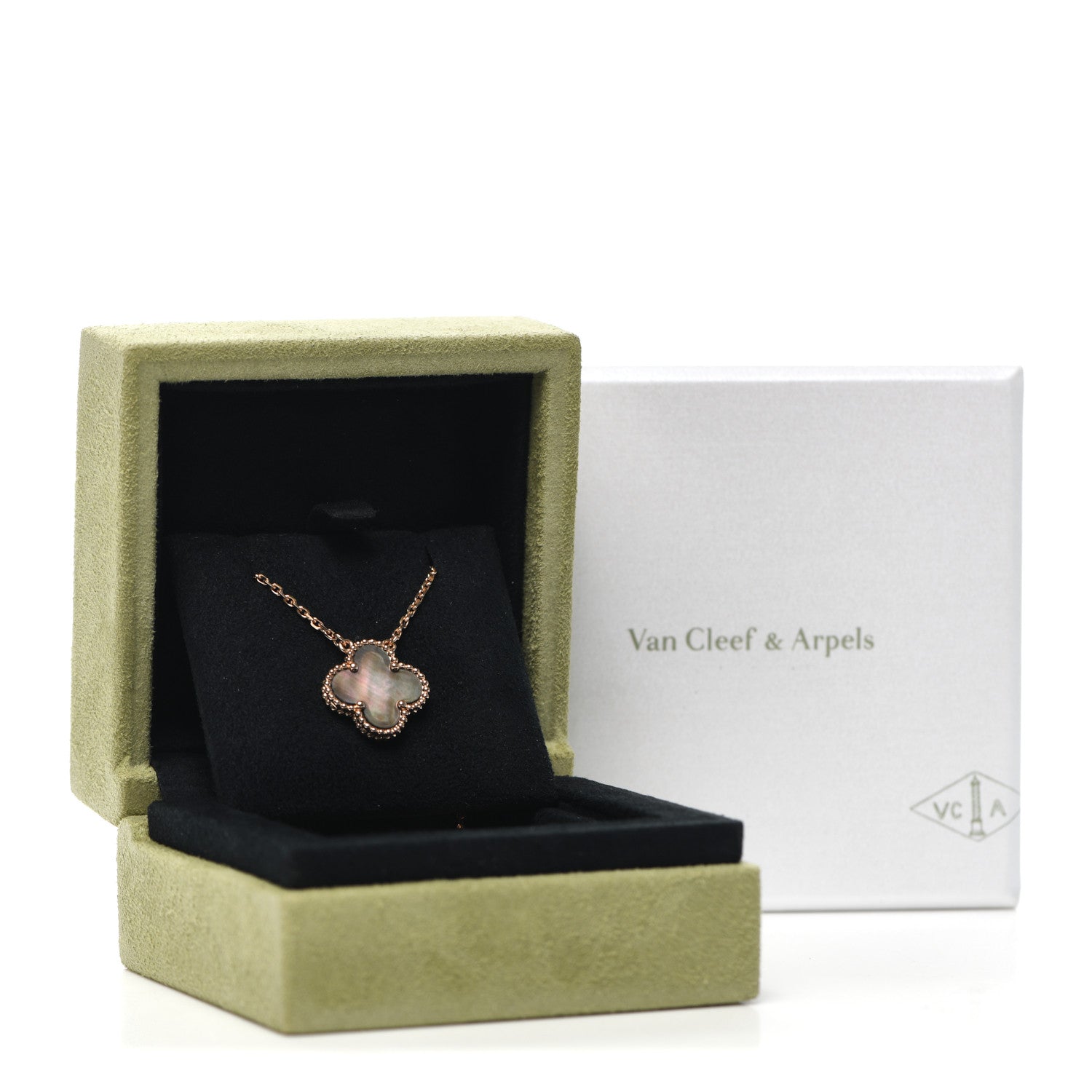 Van Cleef & Arpels 18K Rose Gold Gray Mother of Pearl Vintage Alhambra Pendant Necklace 7 of 8