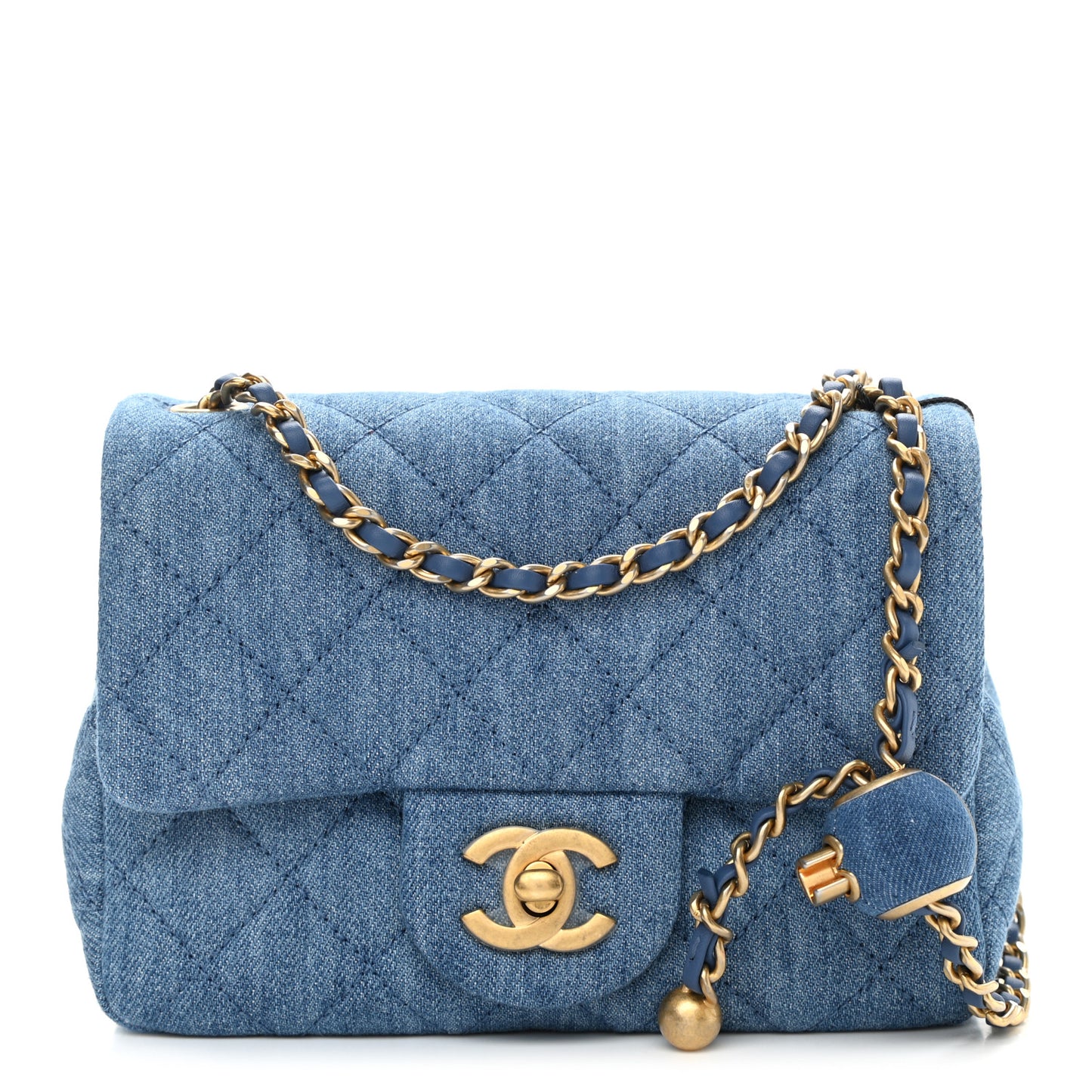 Denim Quilted Mini Pearl Crush Flap Blue