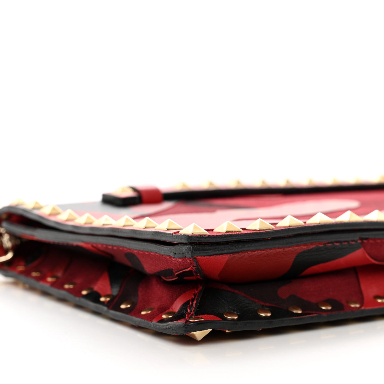 Valentino Garavani Nappa Canvas Camouflage Rockstud Wristlet Clutch Red Black 8 of 10