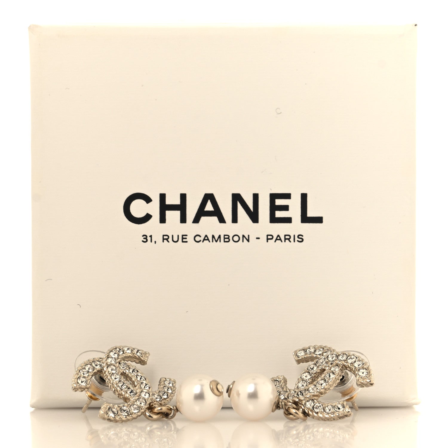 Chanel Pearl Crystal CC Drop Earrings Gold 5 of 5