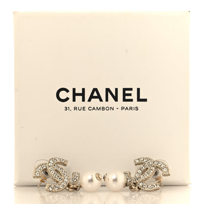 Chanel Pearl Crystal CC Drop Earrings Gold 5 of 5