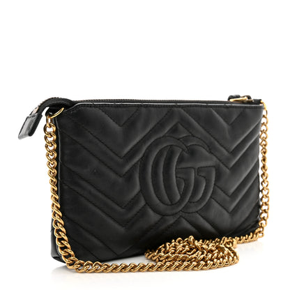 Gucci Calfskin Matelasse Mini GG Marmont Chain Bag Black 3 of 12