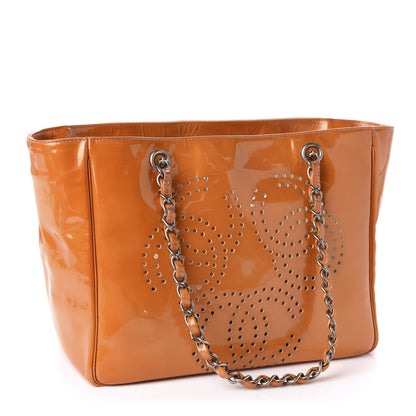 Chanel Patent Perforated CC Shopping Tote Orange 4 of 19