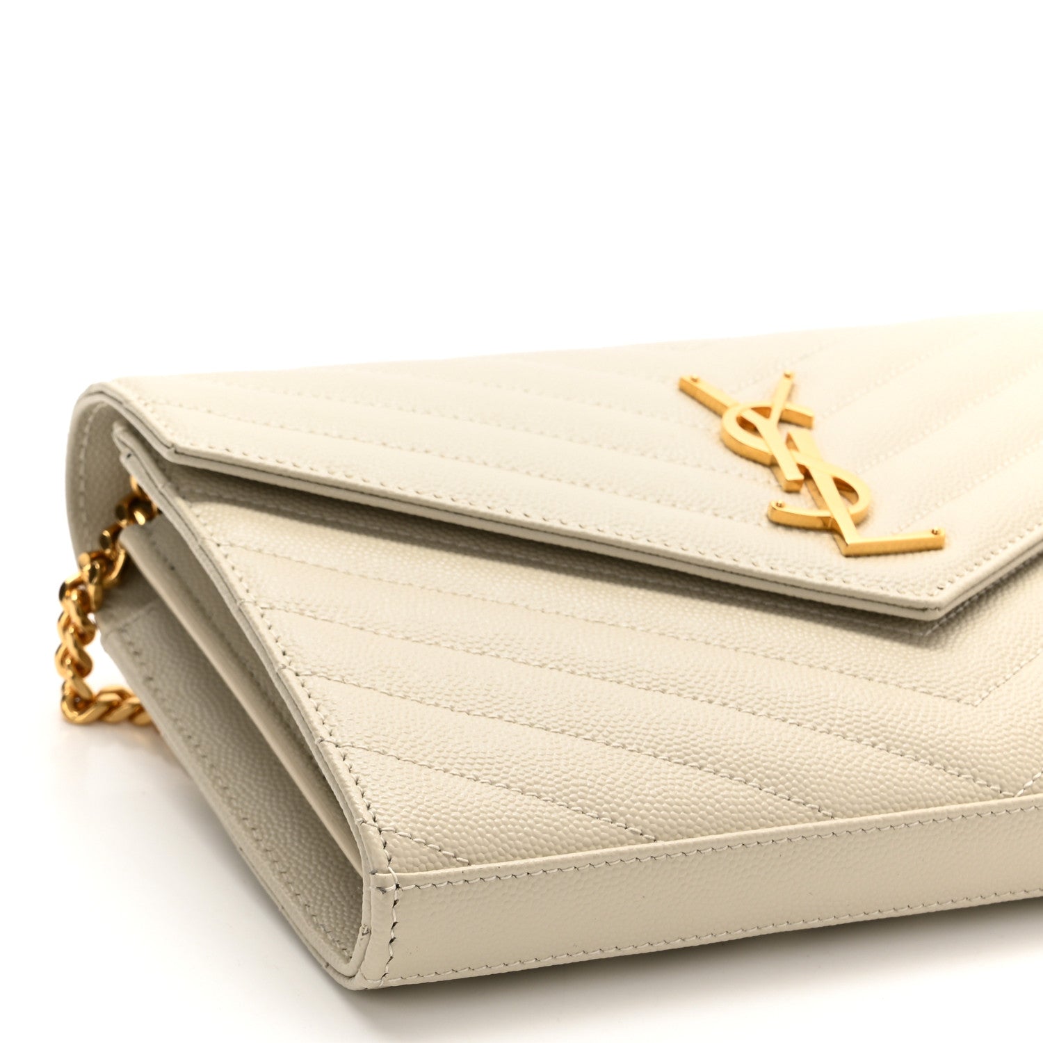 Saint Laurent Grain De Poudre Matelasse Chevron Monogram Chain Wallet Crema Soft 9 of 10