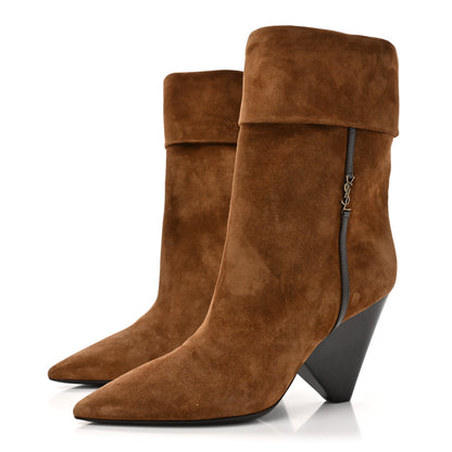 Saint Laurent Suede Liz 85 Wedge Booties 39 Dark Land 3 of 10