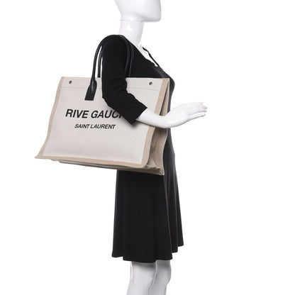 Saint Laurent Linen Calfskin Rive Gauche Tote Optic White 2 of 12