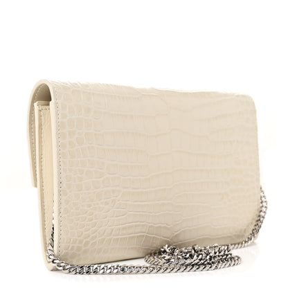 Saint Laurent Calfskin Crocodile Embossed Monogram Uptown Chain Wallet Crema Soft 4 of 11