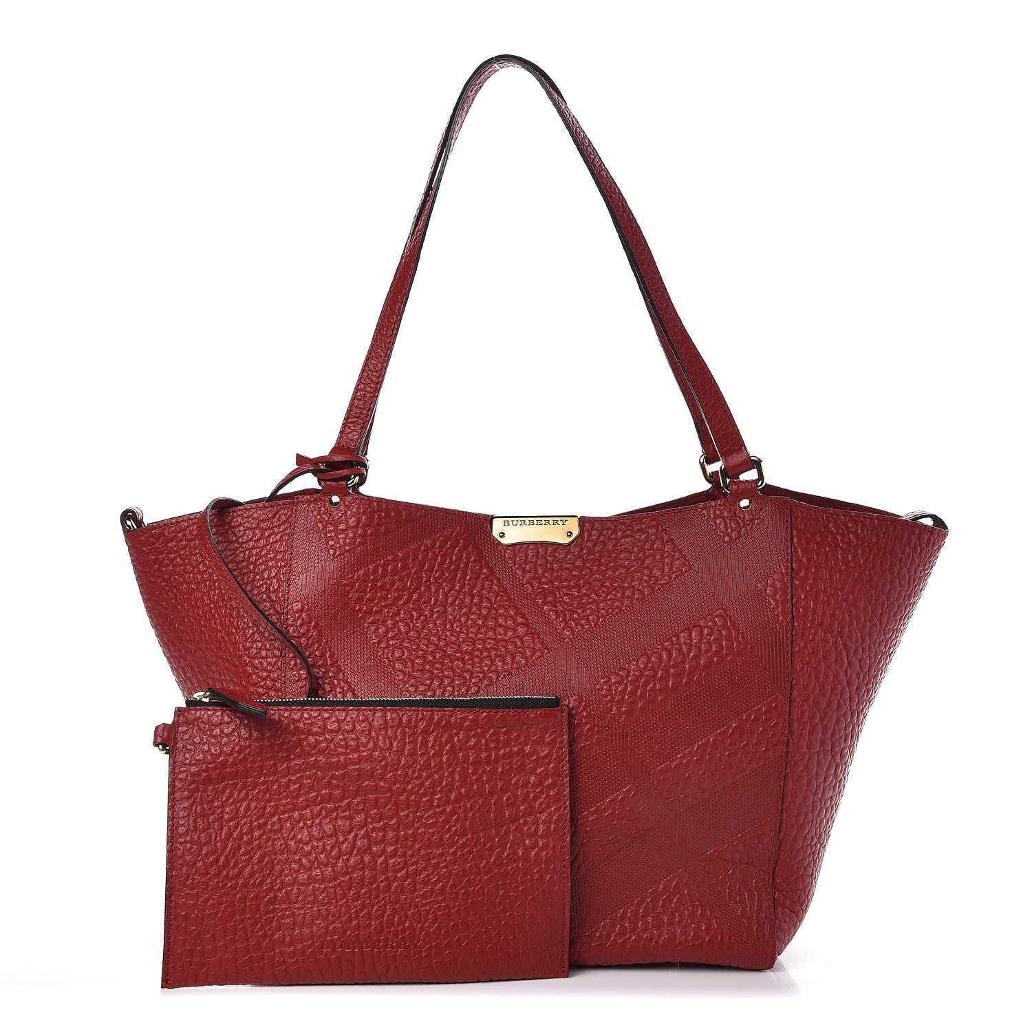 Burberry Signature Grain Calfskin Check Embossed Small Canterbury Tote Red 1 of 8
