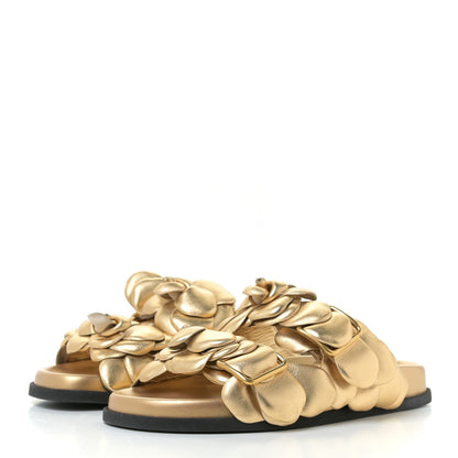 Valentino Garavani Metallic Kidskin Atelier 03 Rose Edition Double Buckle Slide Sandals 36 Antique Brass 3 of 10