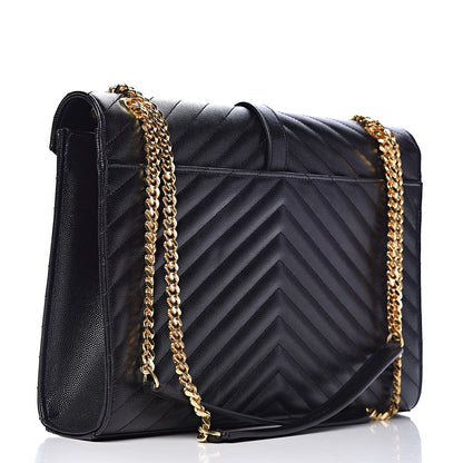 Saint Laurent Grain De Poudre Matelasse Chevron Large Monogram Satchel Black 3 of 10