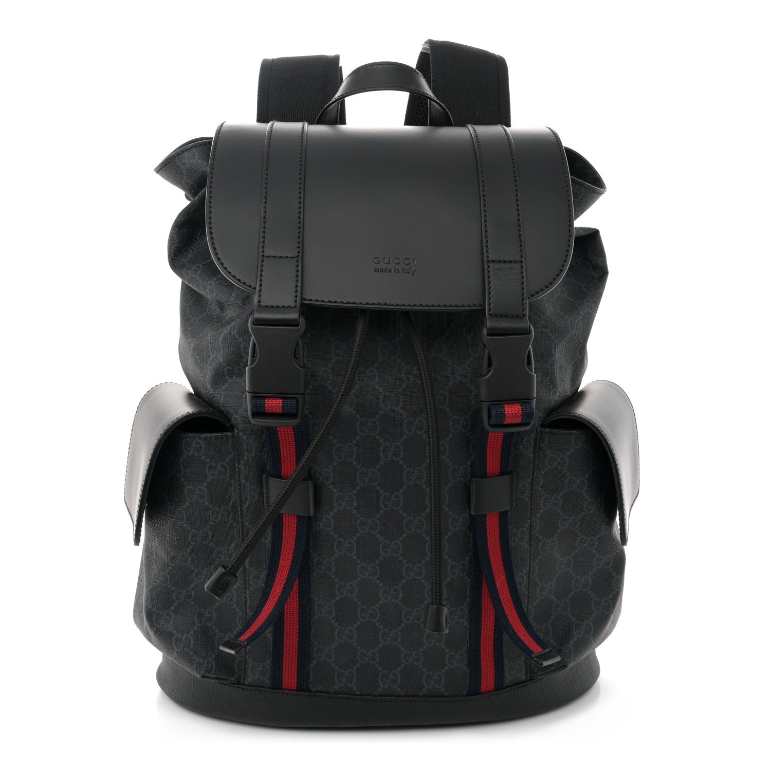Gucci Soft GG Supreme Monogram Calfskin Web Double Buckle Backpack Black 1 of 13