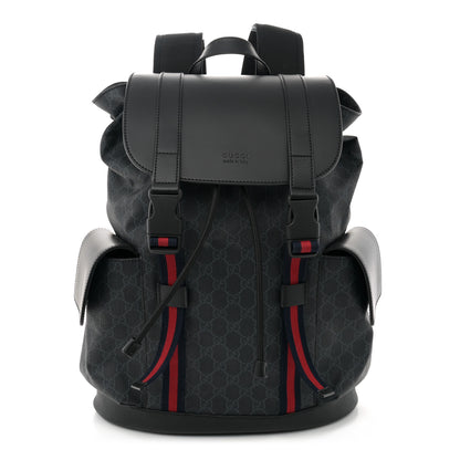 Gucci Soft GG Supreme Monogram Calfskin Web Double Buckle Backpack Black 1 of 13