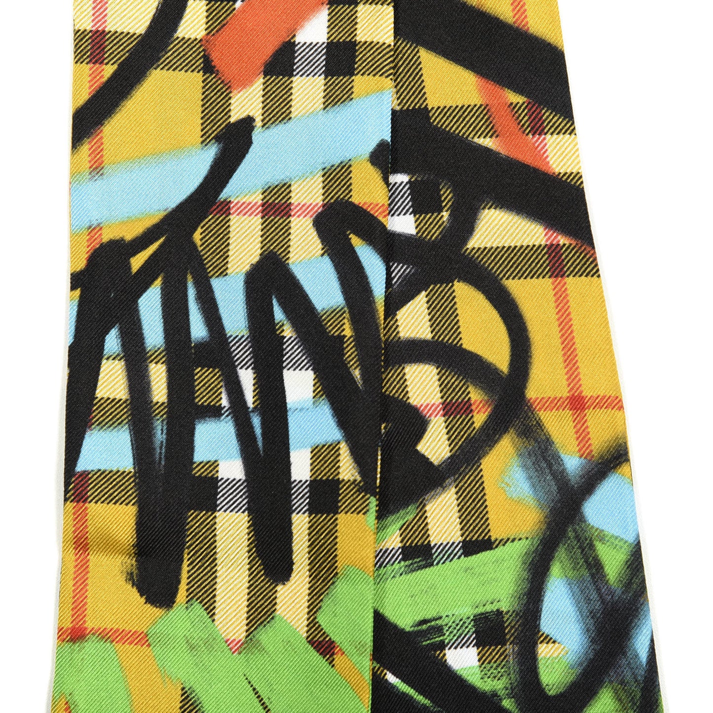 Silk Vintage Check Scribble Print Skinny Scarf