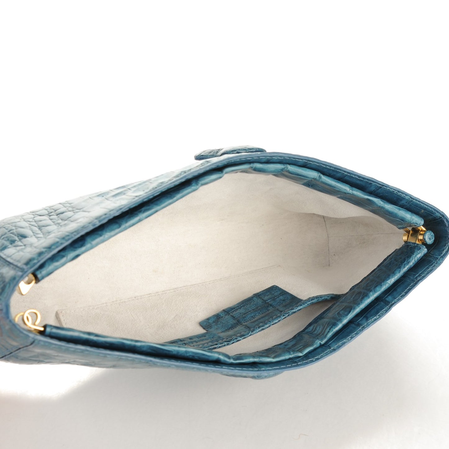 Glossy Crocodile Frame Clutch Blue