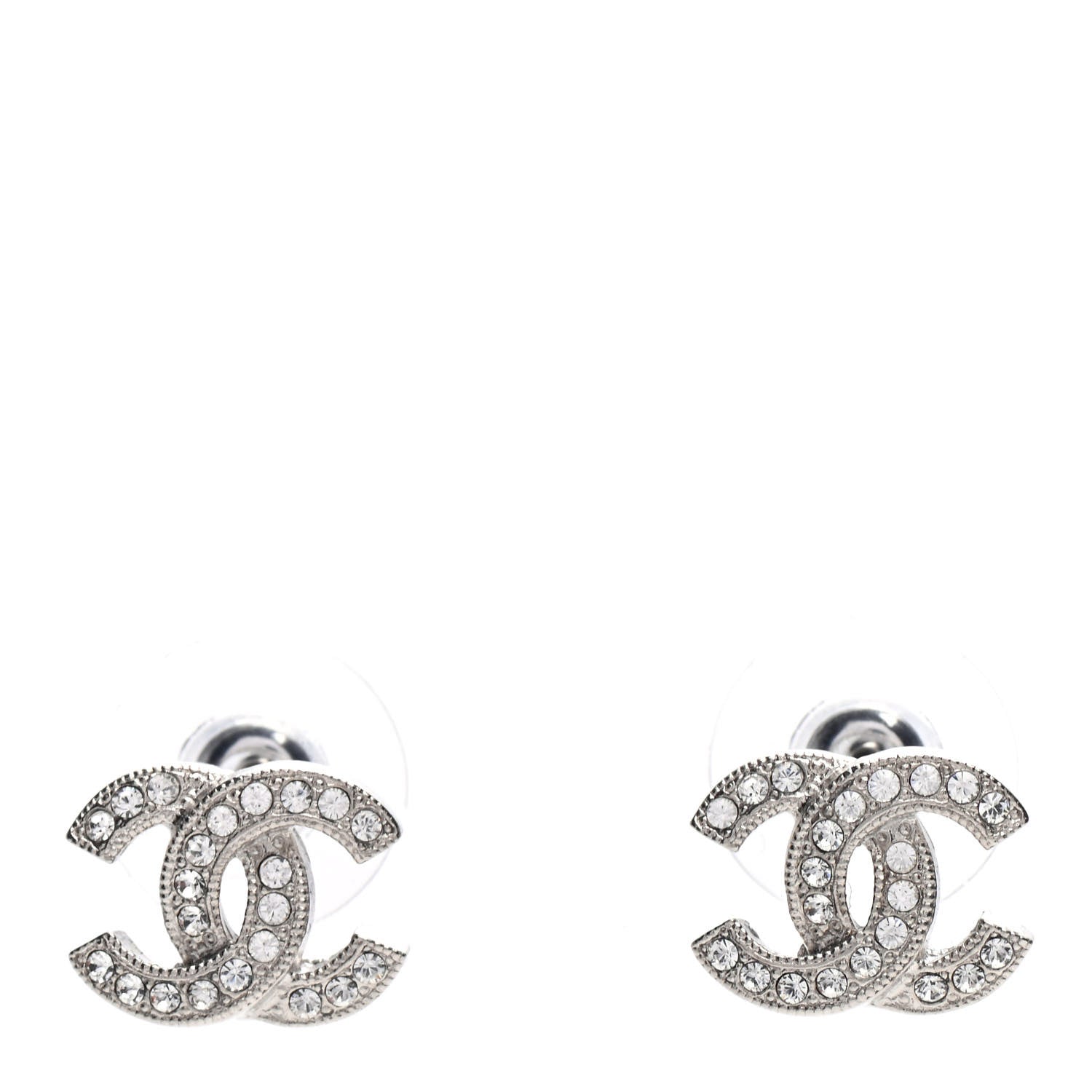 Chanel Crystal Timeless CC Earrings Silver 1 of 4