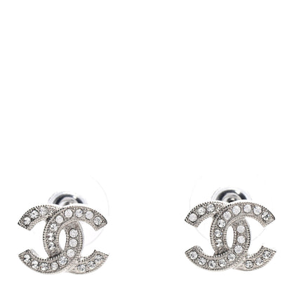 Chanel Crystal Timeless CC Earrings Silver 1 of 4