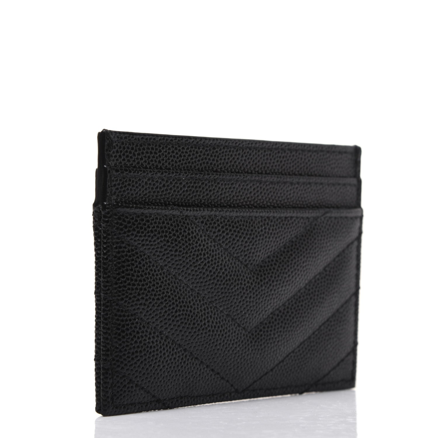 Saint Laurent Grain De Poudre Matelasse Chevron Monogram Credit Card Case Black 3 of 12