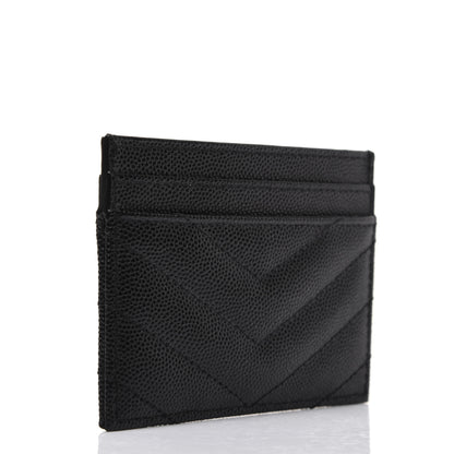 Saint Laurent Grain De Poudre Matelasse Chevron Monogram Credit Card Case Black 3 of 12