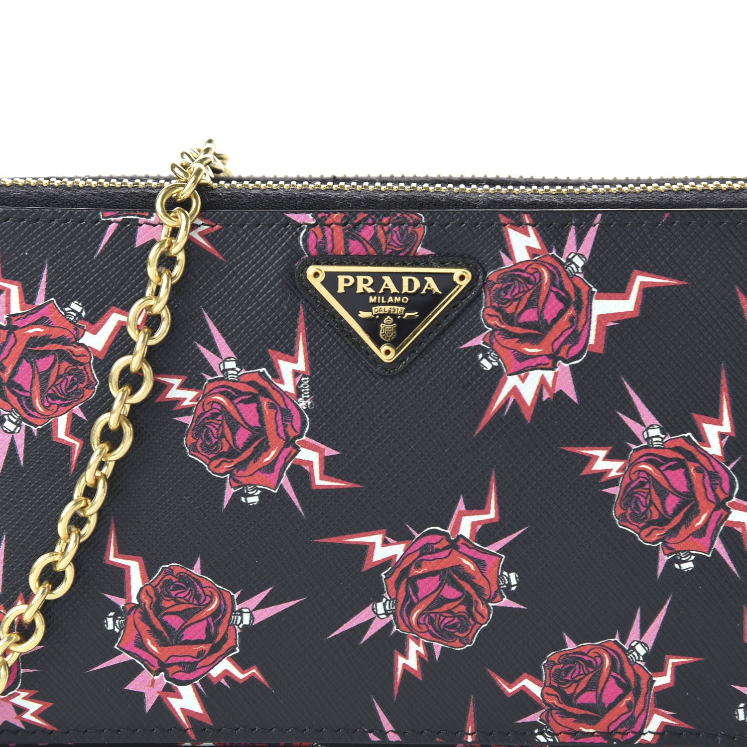Prada X UNIVERSAL STUDIOS Saffiano Frankenstein Rose Mini Double Zip Chain Crossbody Bag Lacca 9 of 9