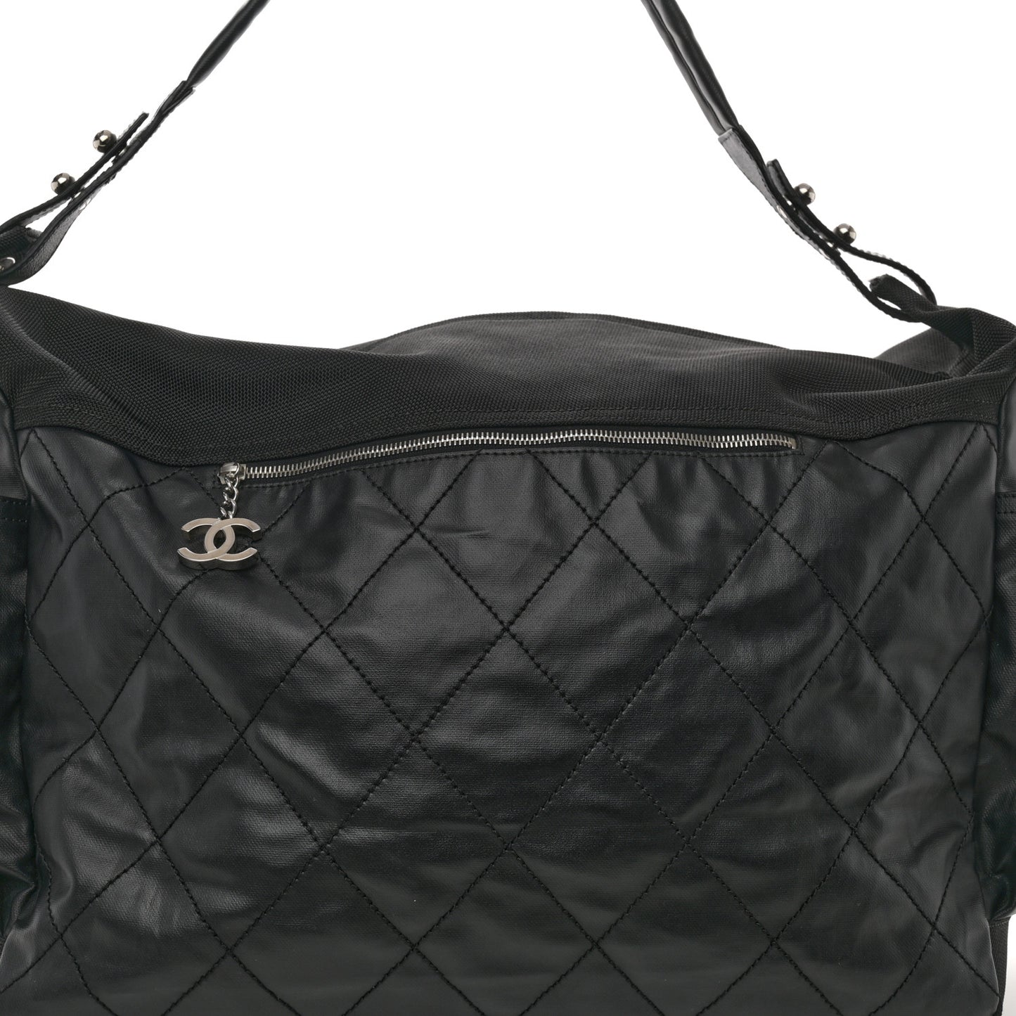 Coated Canvas Stitched XL Paris Biarritz Tote Black