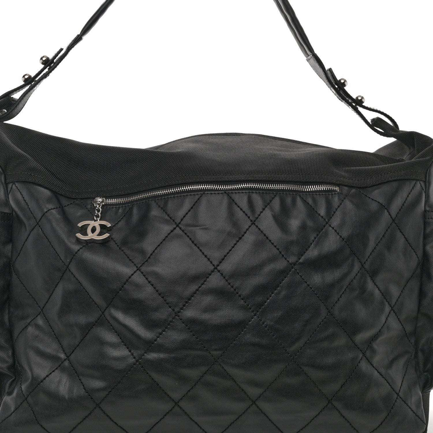 Chanel Coated Canvas Stitched XL Paris Biarritz Tote Black 9 of 11
