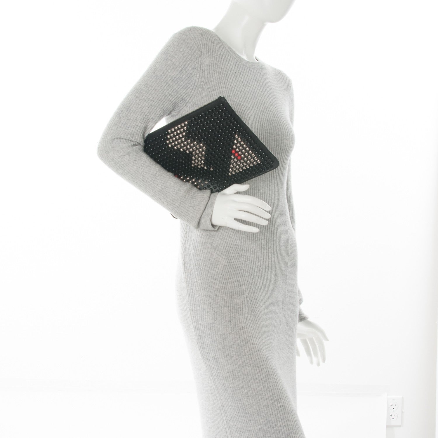 Fendi Vitello Elite Lightning Monster Eyes Studded Pouch Black 2 of 8