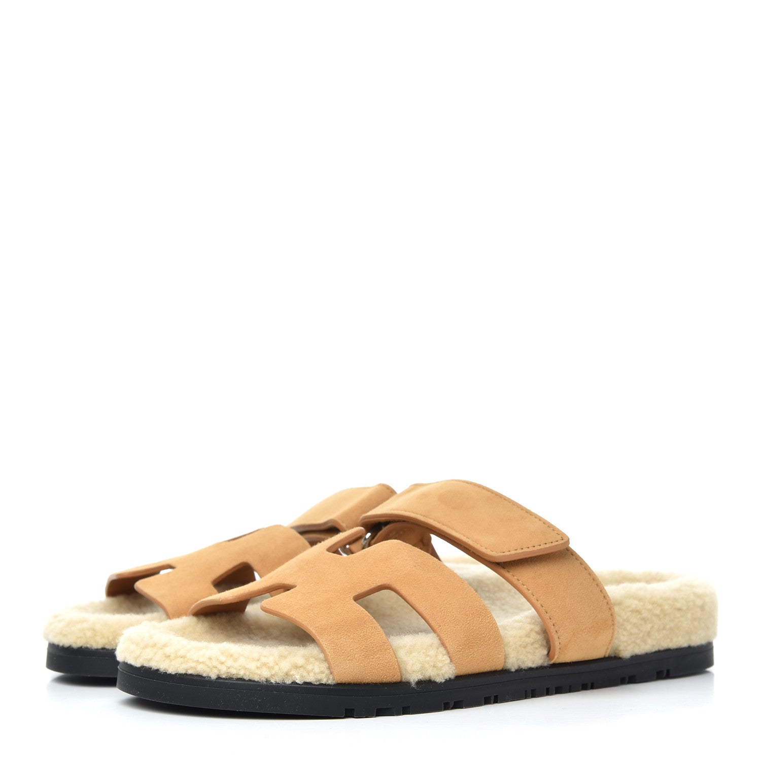 Hermes Suede Goatskin Woolskin Womens Chypre Sandals 38 Golden Beige 3 of 8