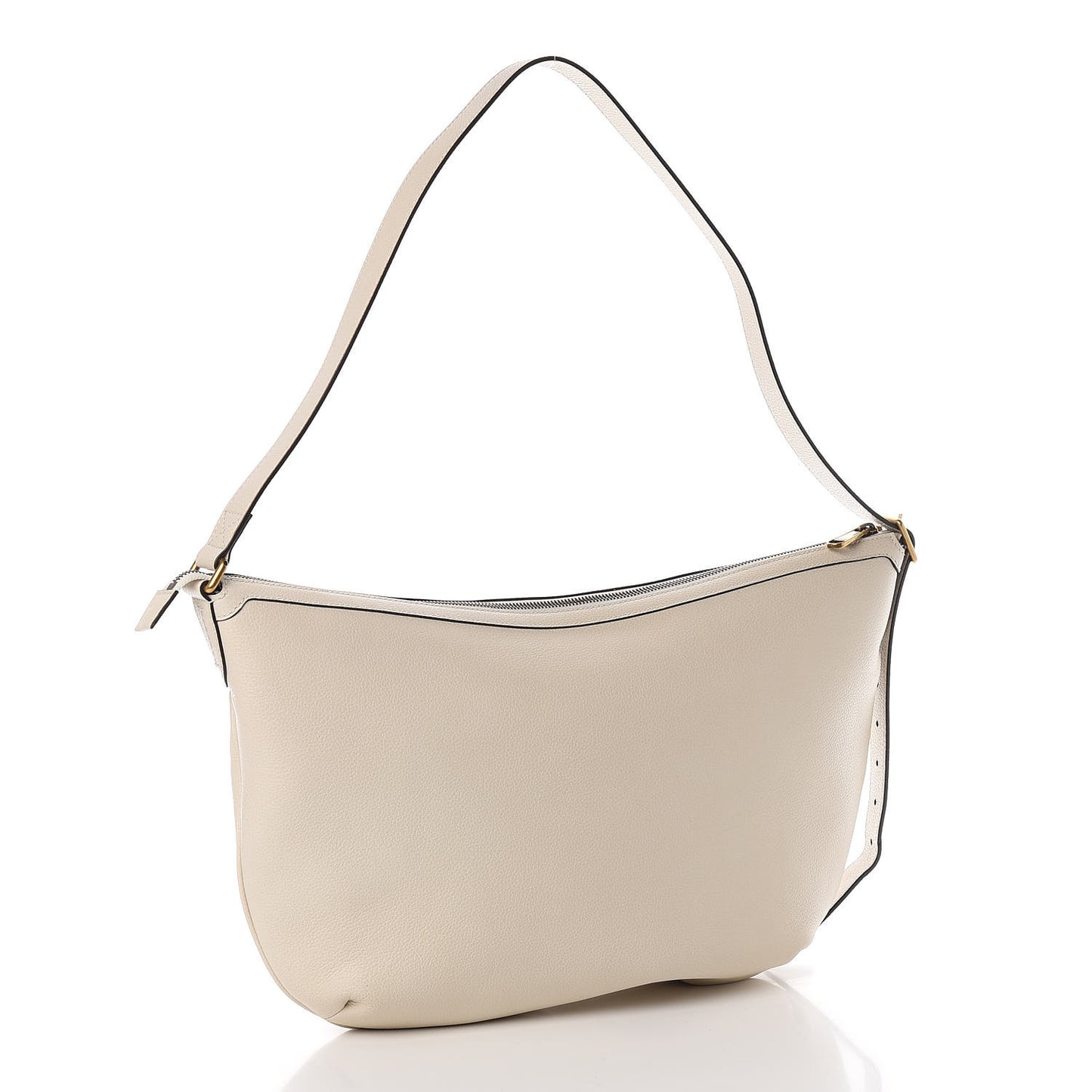 Grained Calfskin Logo Half Moon Hobo White