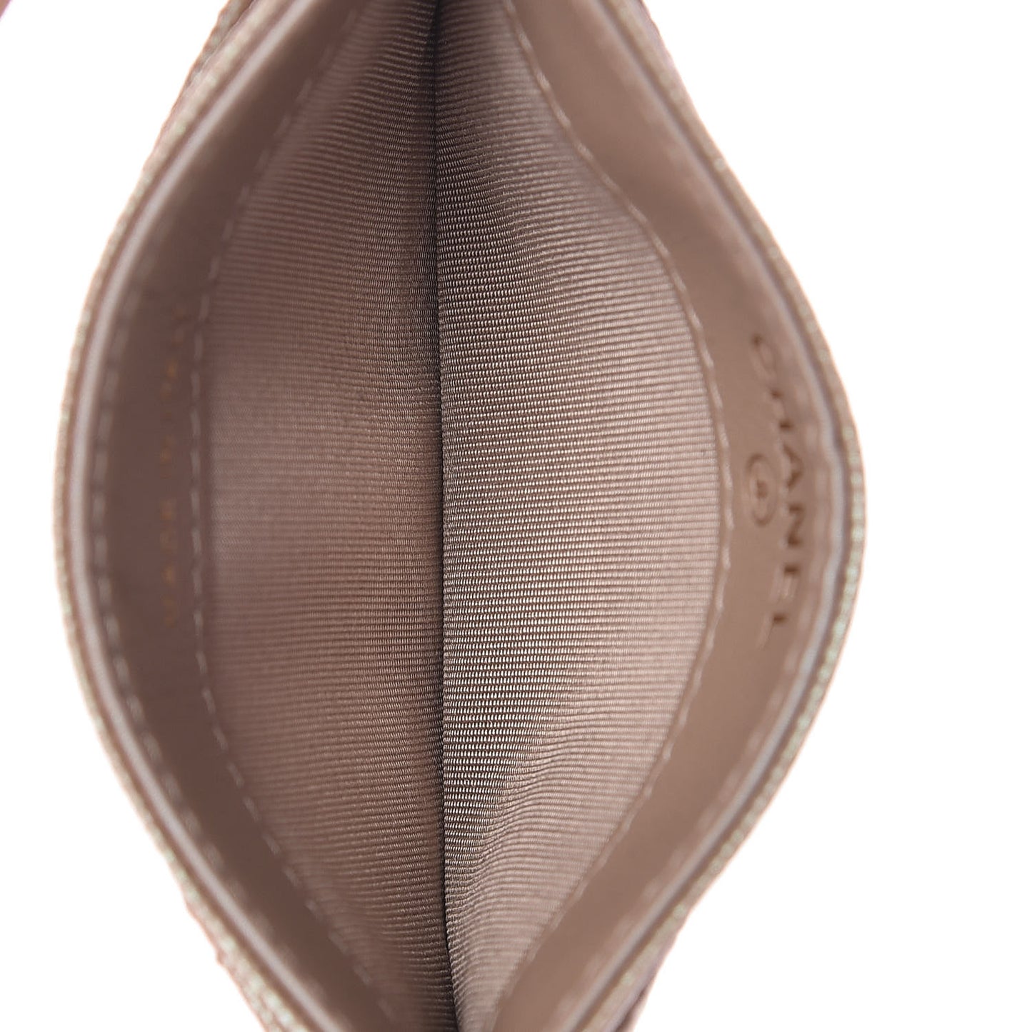 Iridescent Caviar Quilted Card Holder Beige