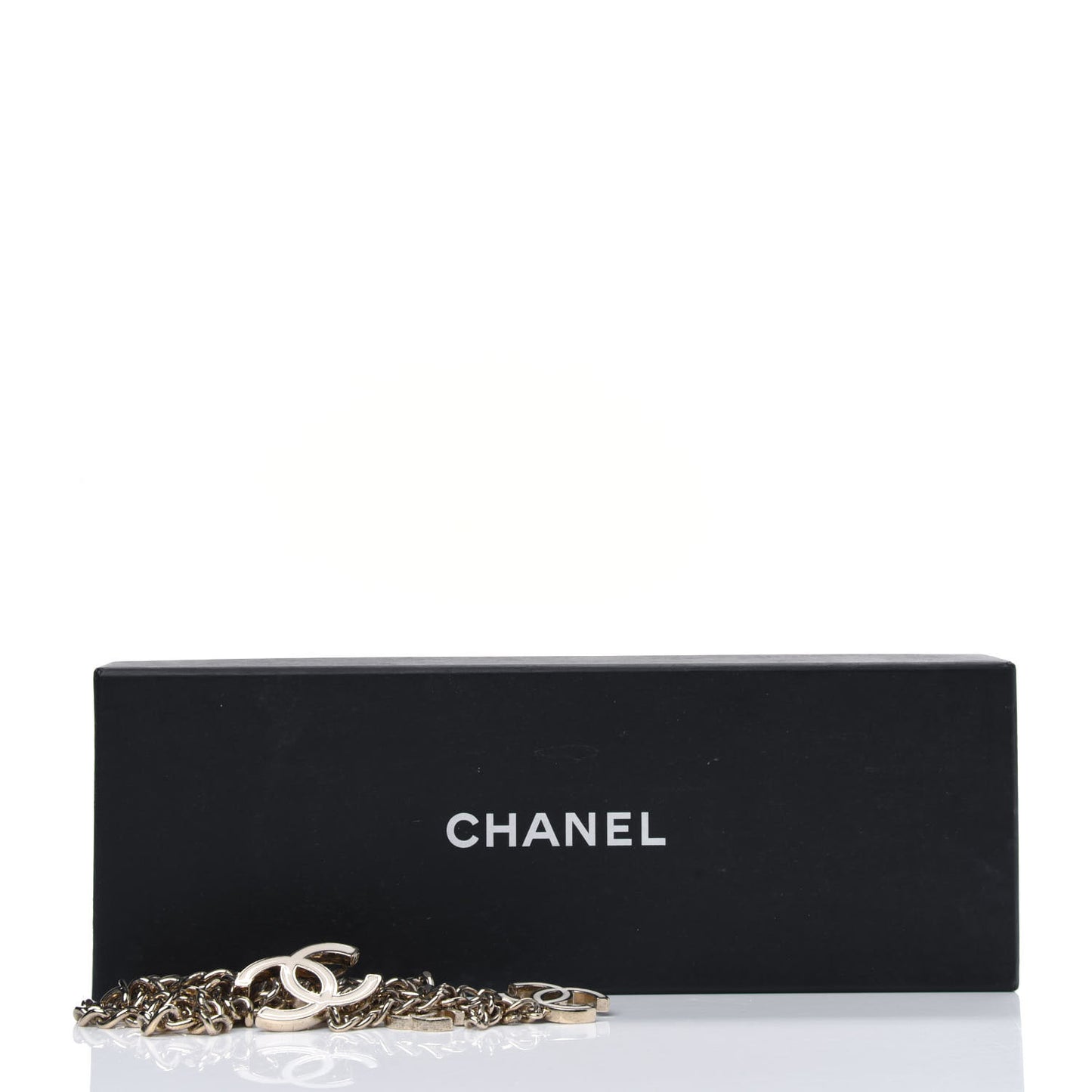 Enamel CC Chain Belt White Gold