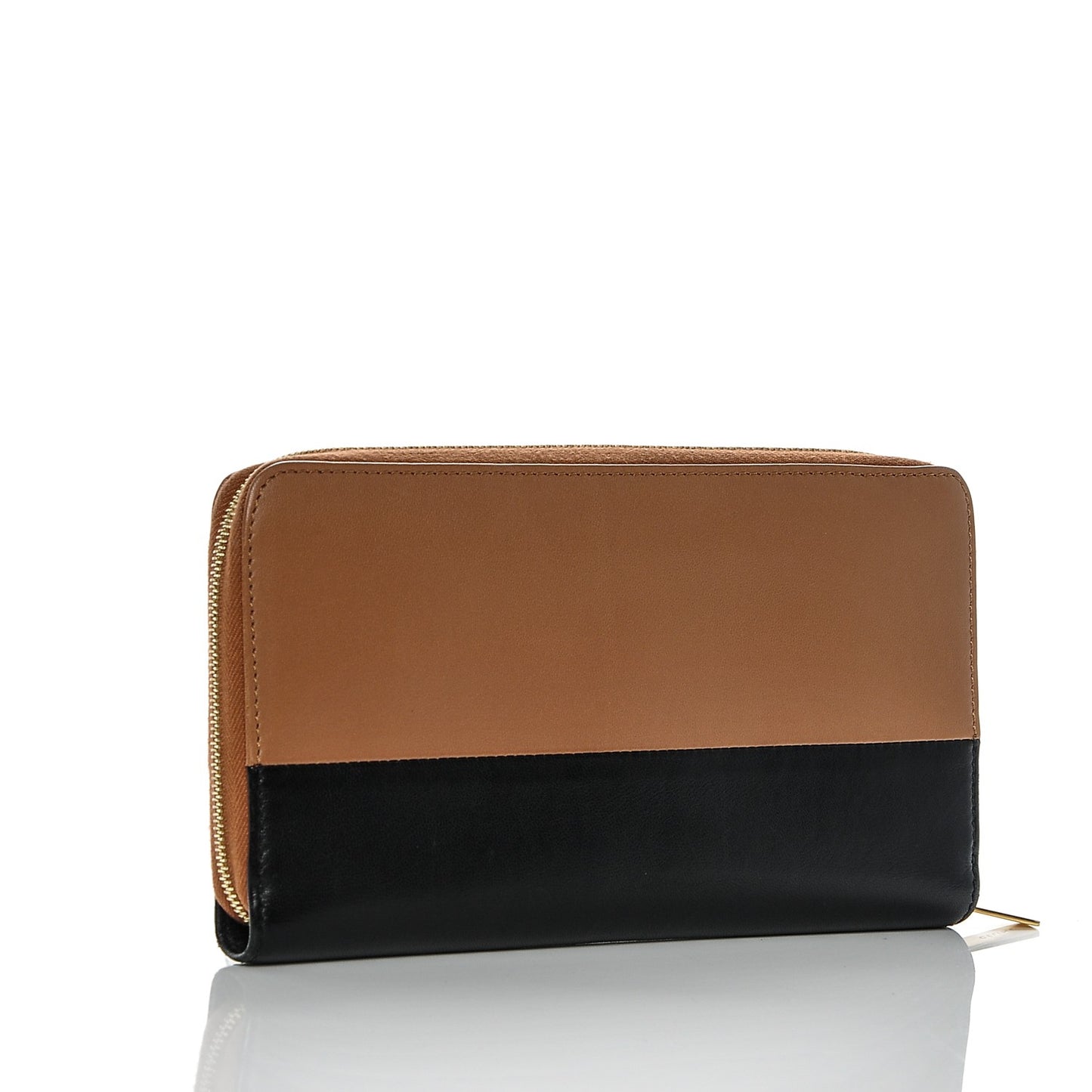Lambskin Large Zip Around Multifunction Wallet Black Tan