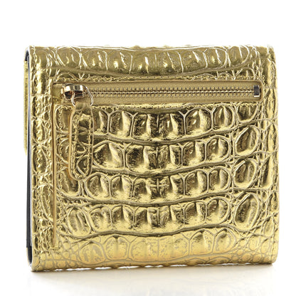Chanel Metallic Calfskin Crocodile Embossed Cocodile Compact Flap Wallet Gold 2 of 9