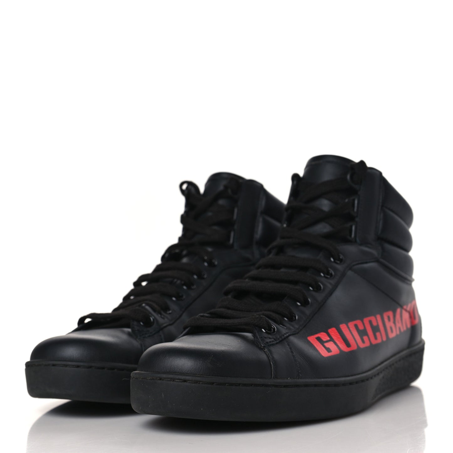 Calfskin Gucci Band Mens Ace High Top Sneakers 8 Black