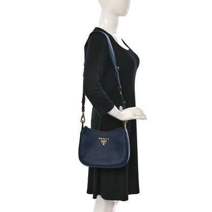 Prada Vitello Daino Zippered Messenger Hobo Baltico 2 of 8