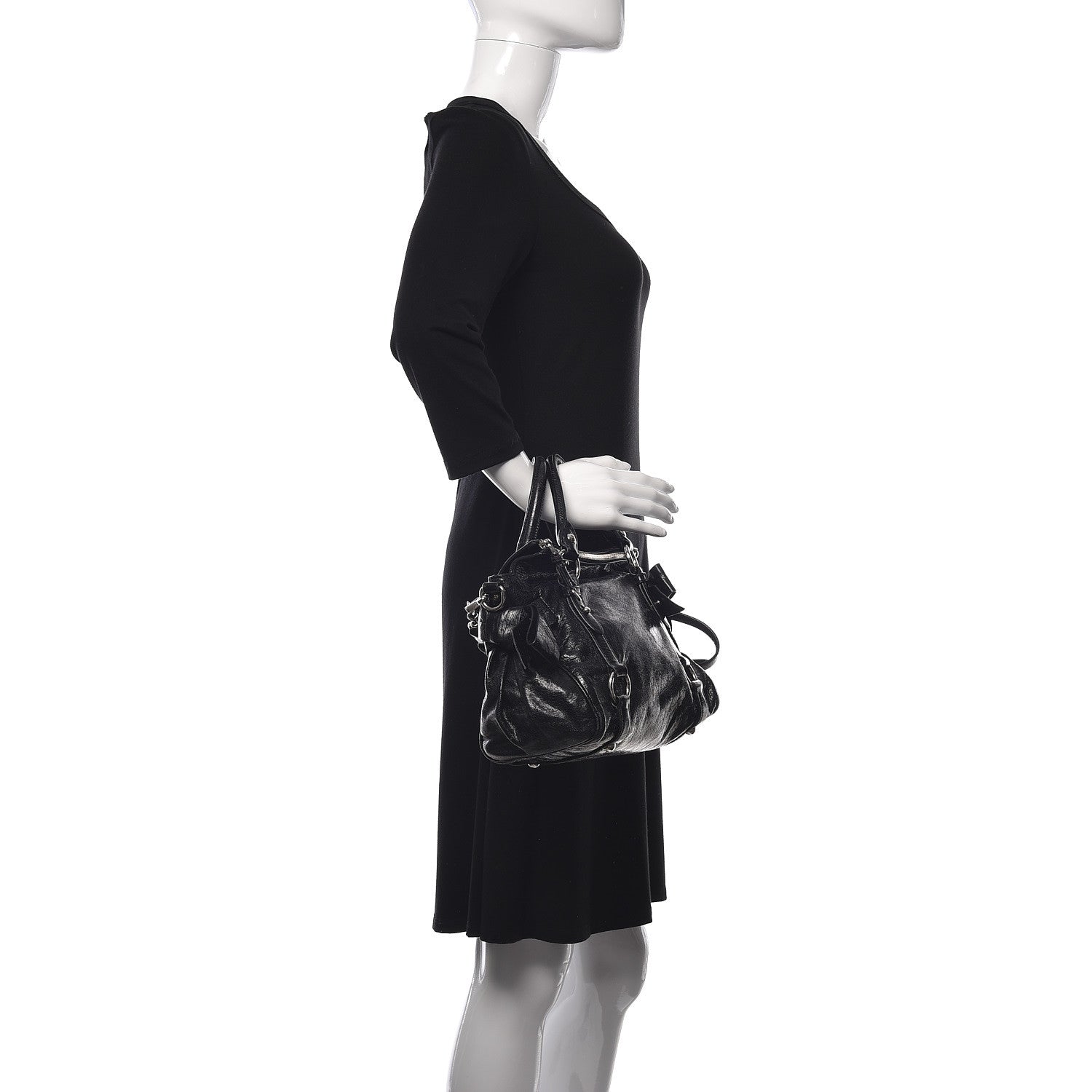 Miu Miu Vitello Lux Mini Bow Bag Black 2 of 11