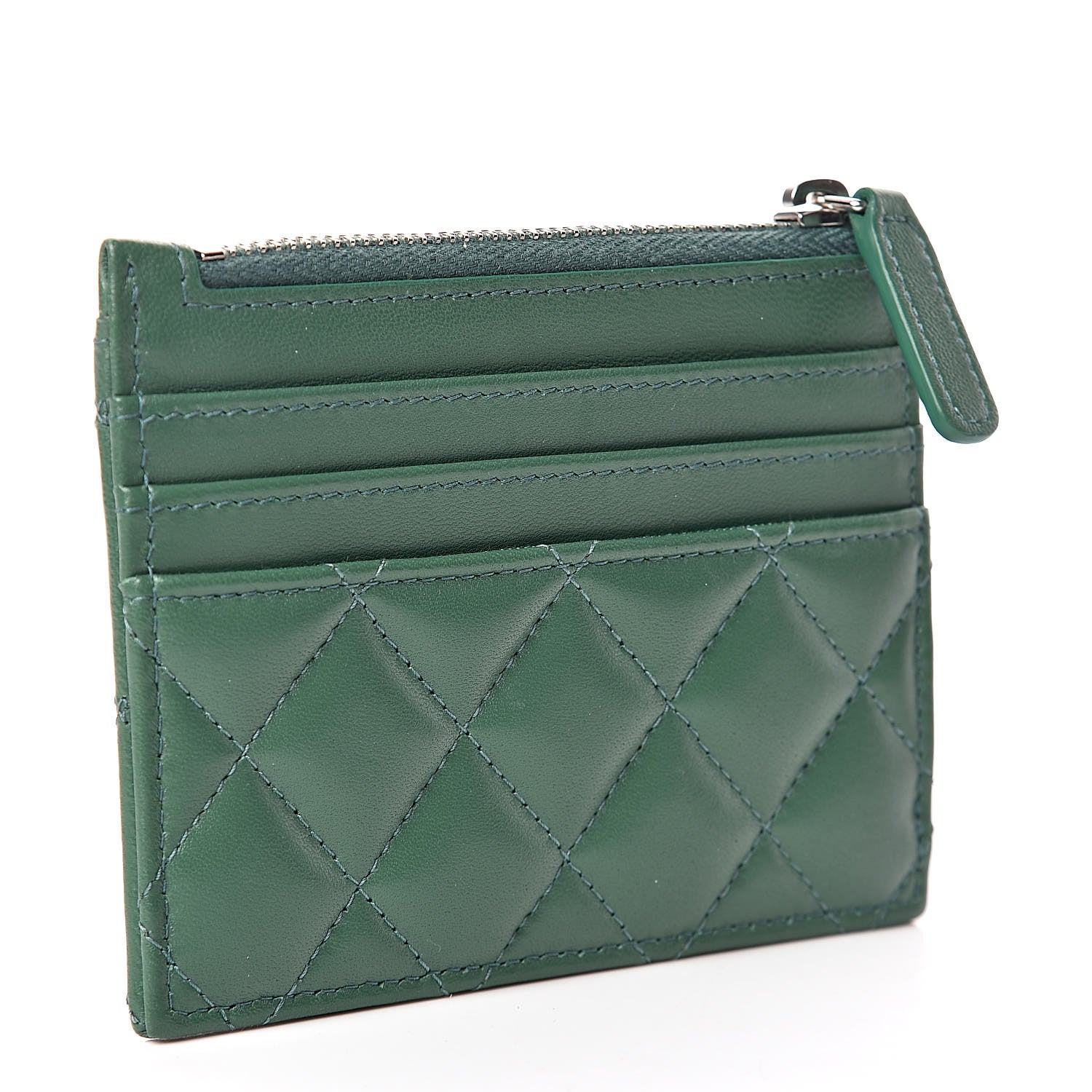 Chanel Lambskin Quilted Zip Card Holder Green 3 of 8
