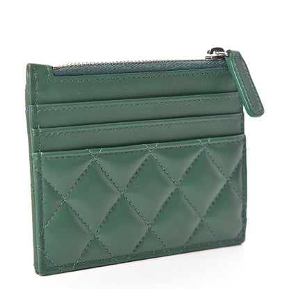 Chanel Lambskin Quilted Zip Card Holder Green 3 of 8