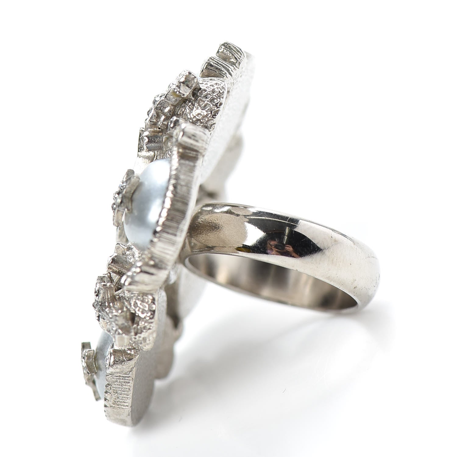 Chanel Crystal Pearl Stars CC Ring Ruthenium 3 of 5