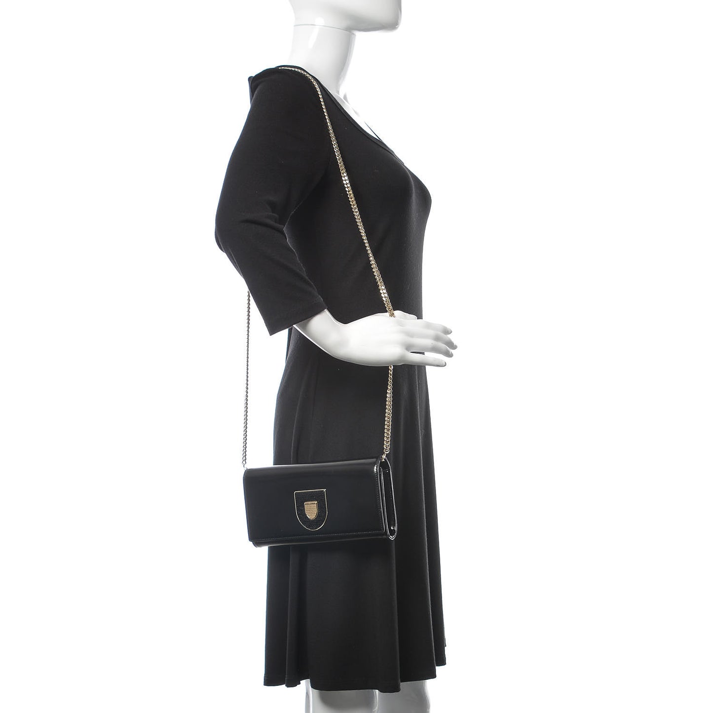 Smooth Calfskin Sequin Large Diorama Club Croisiere Chain Wallet Black