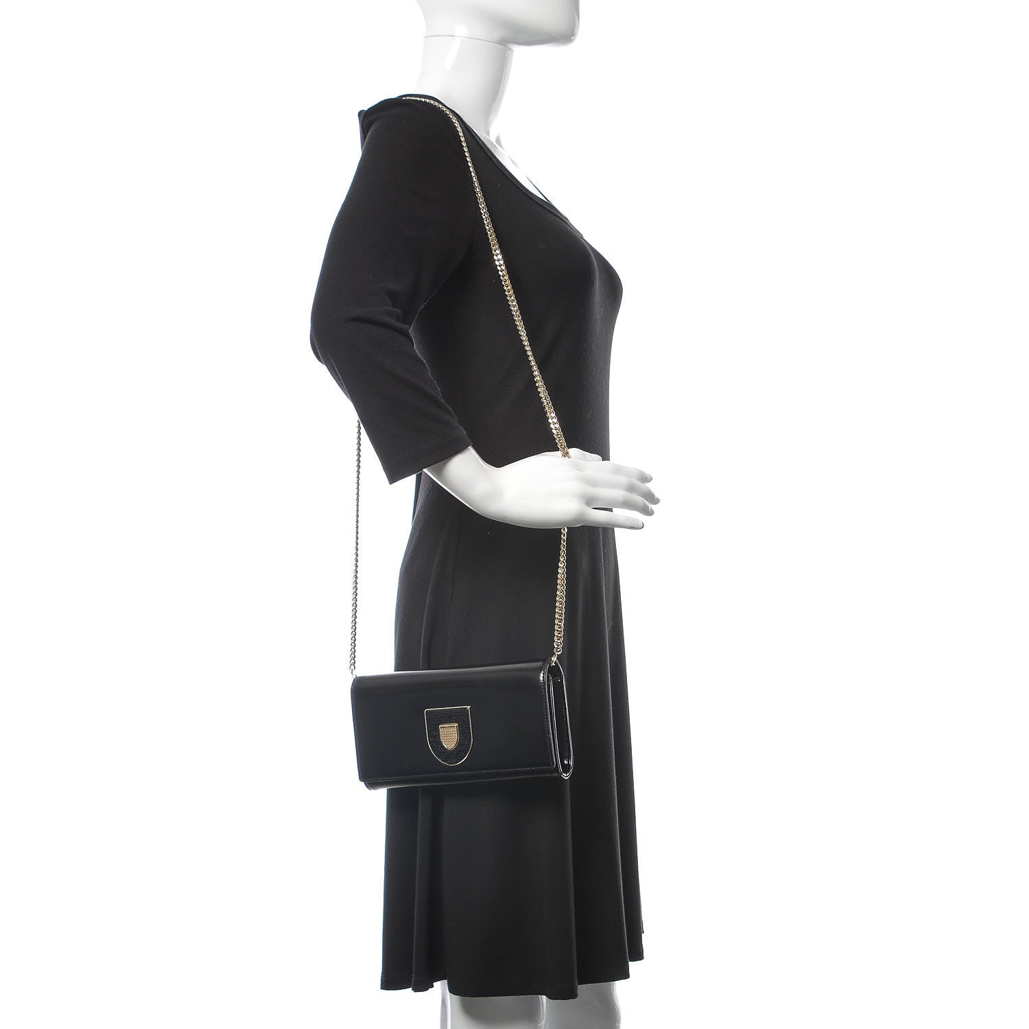 Christian Dior Smooth Calfskin Sequin Large Diorama Club Croisiere Chain Wallet Black 2 of 12