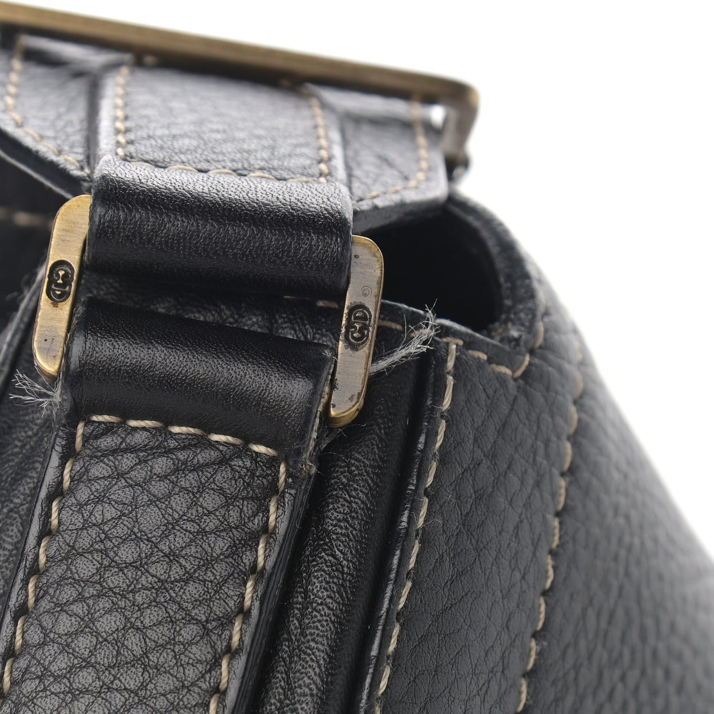 Grained Calfskin Double Saddle Bag Black