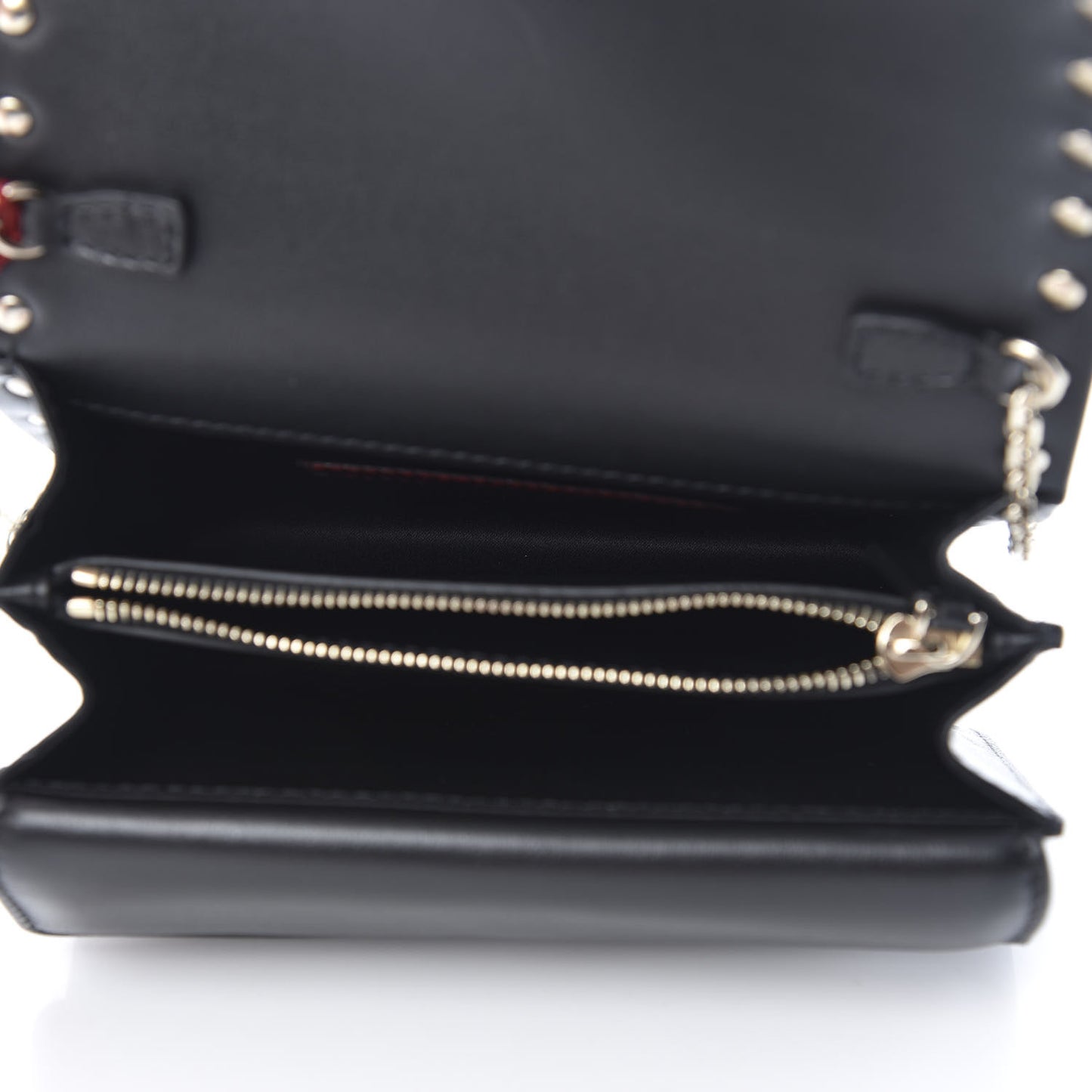 Calfskin Rockstud Wallet on Chain Black