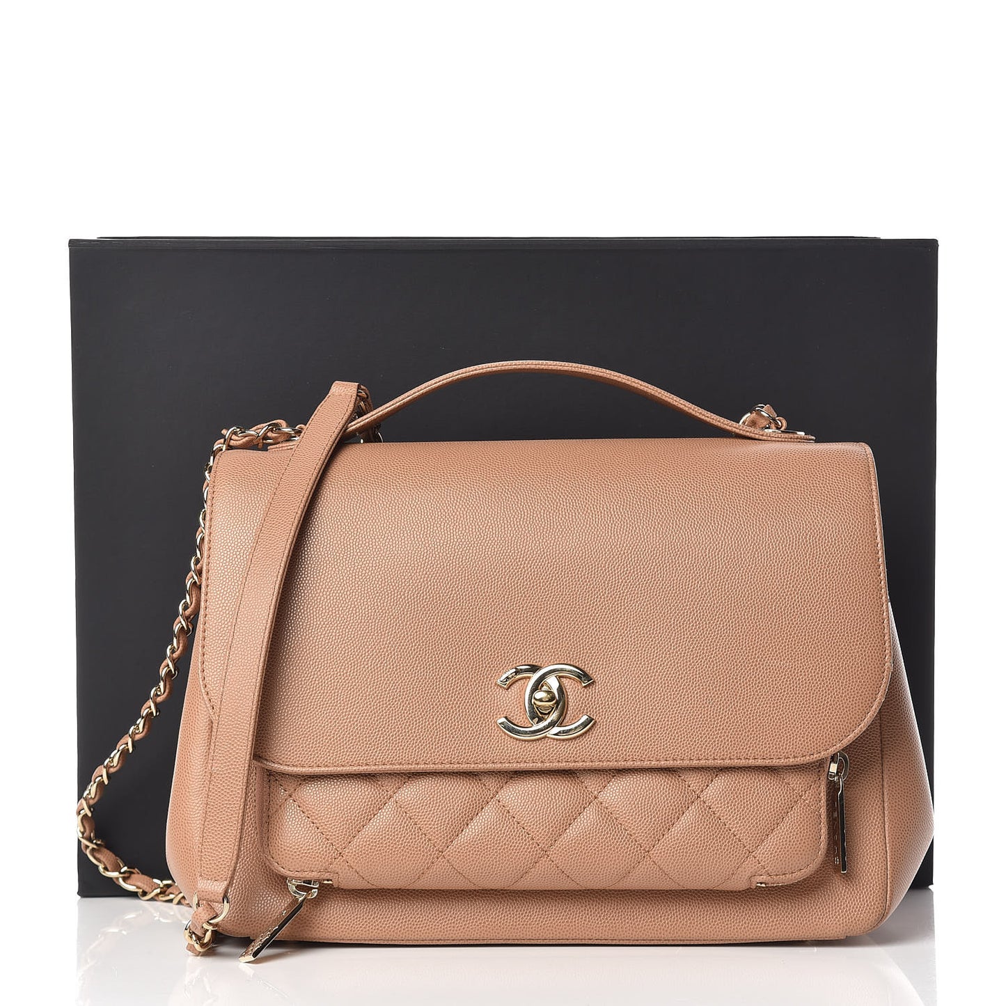 Caviar Quilted Large Business Affinity Flap Camel