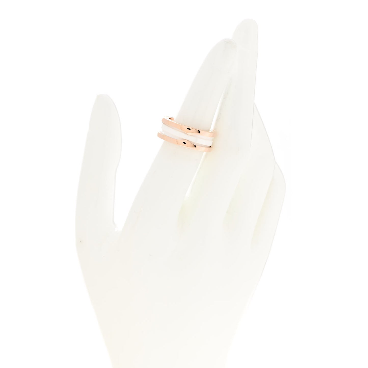 18K Rose Gold White Ceramic B.Zero1 Two-Band Ring 53 6.25