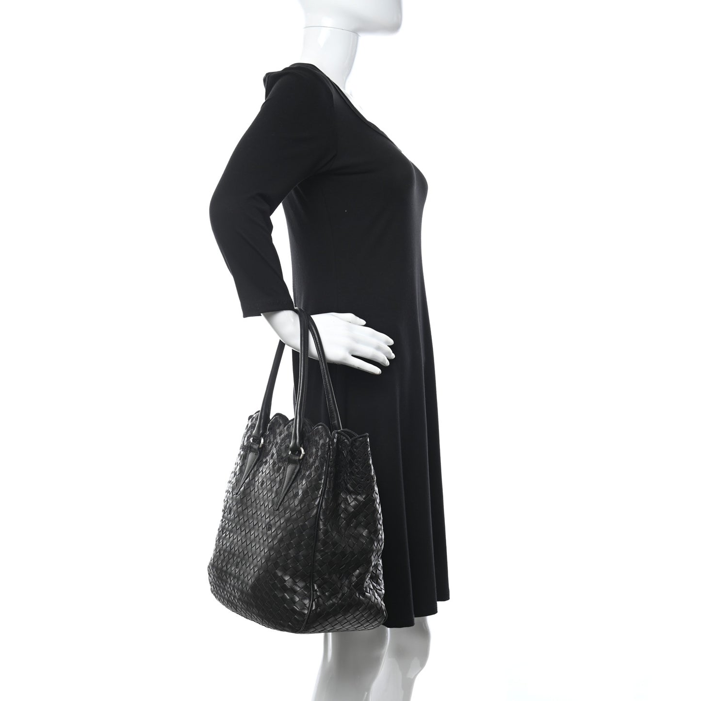 Nappa Intrecciato Embroidered Lace Shoulder Bag Black