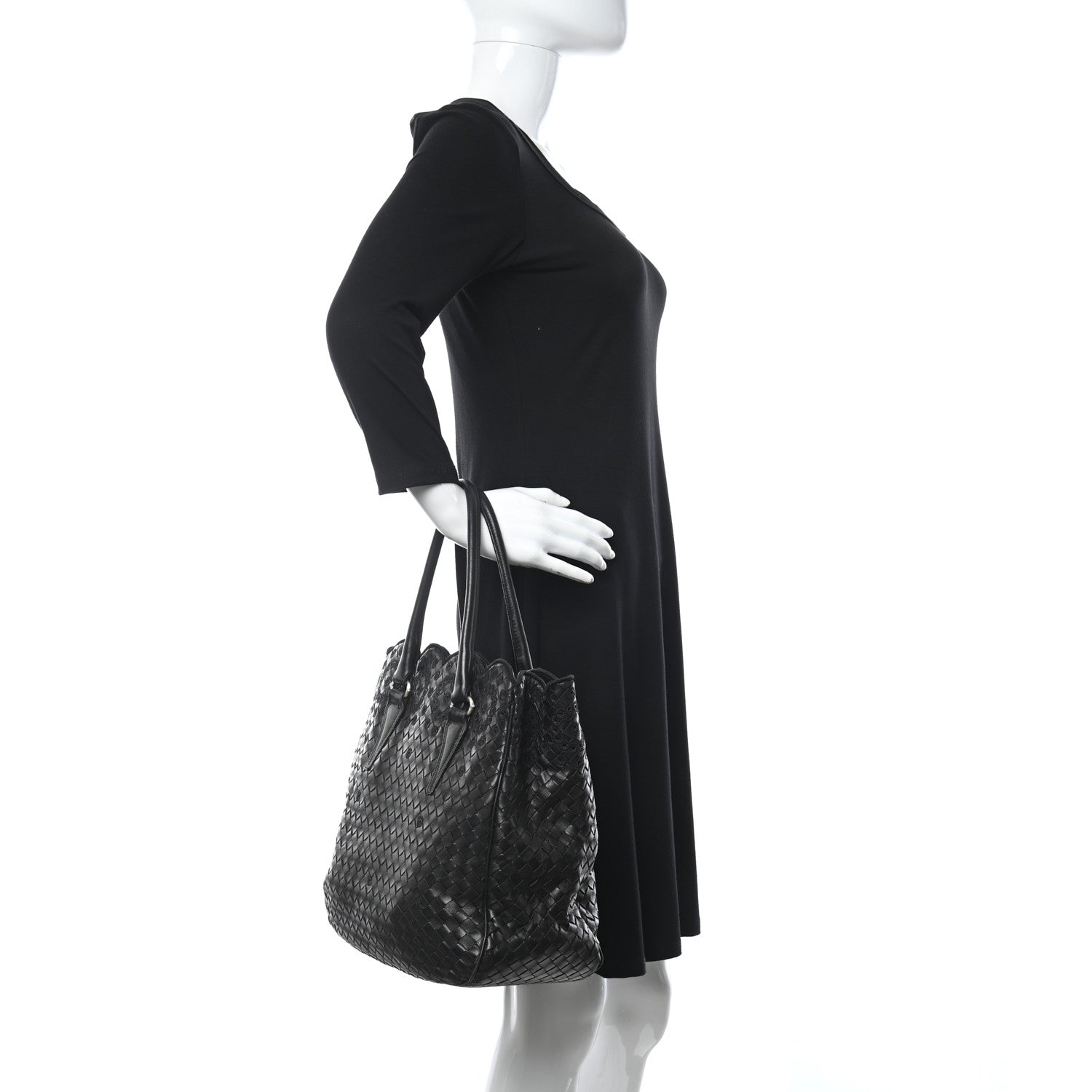 Bottega Veneta Nappa Intrecciato Embroidered Lace Shoulder Bag Black 3 of 12