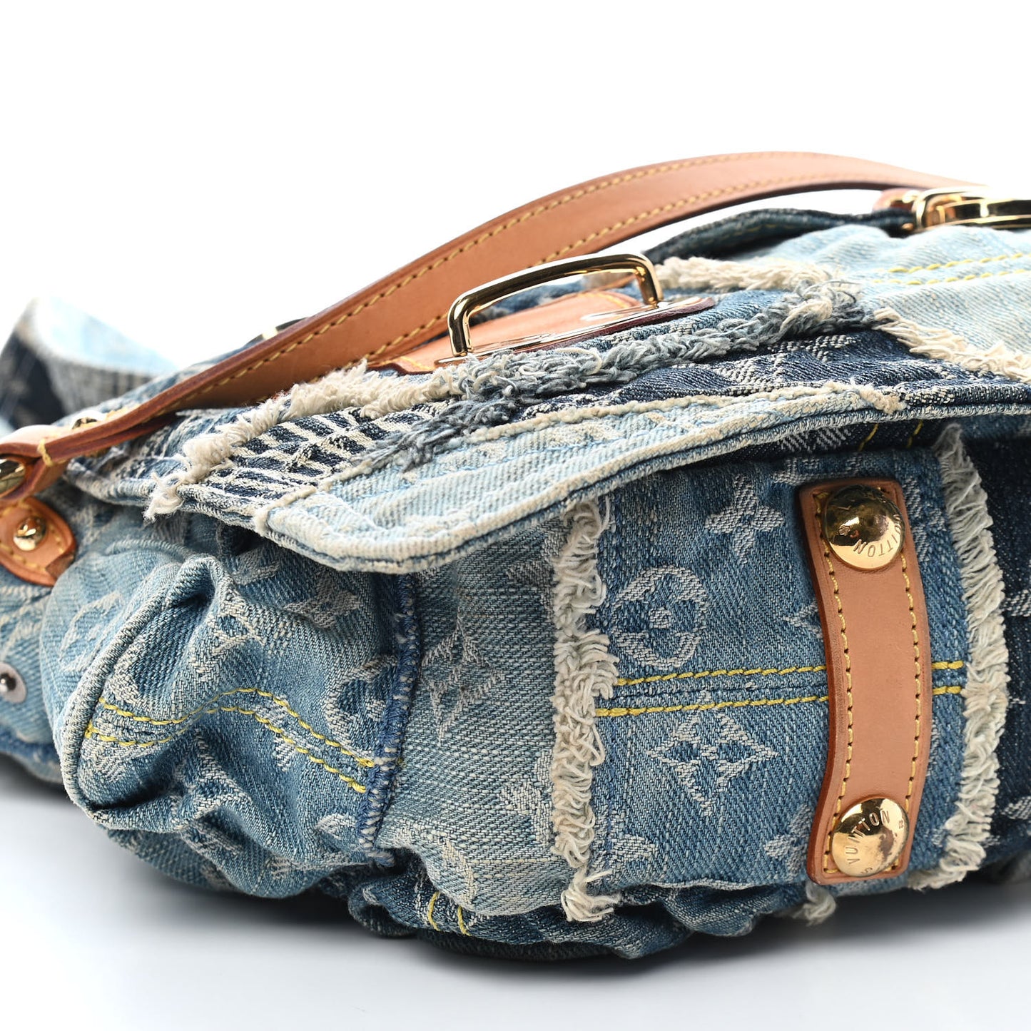 Denim Patchwork Posty Messenger Bag Blue
