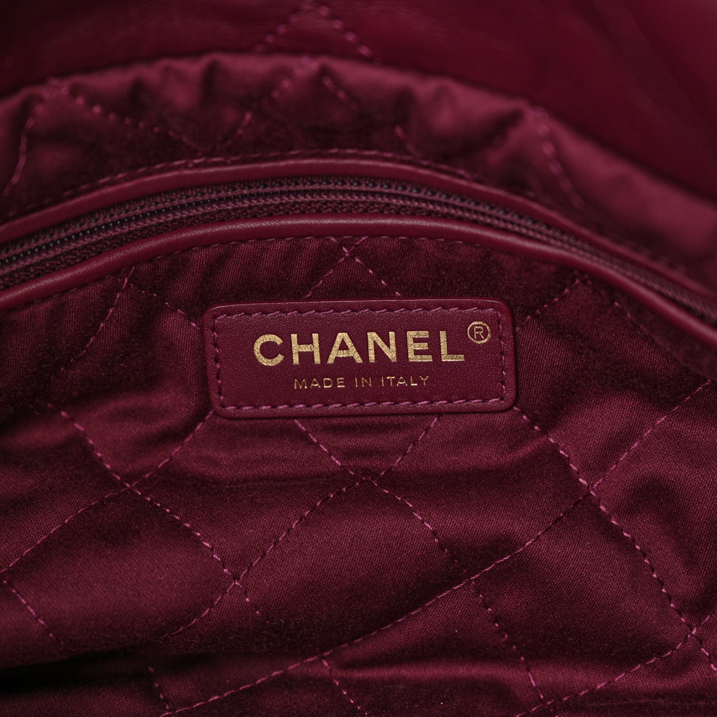 Shiny Calfskin Quilted Chanel 22 Drawstring Bag Dark Purple