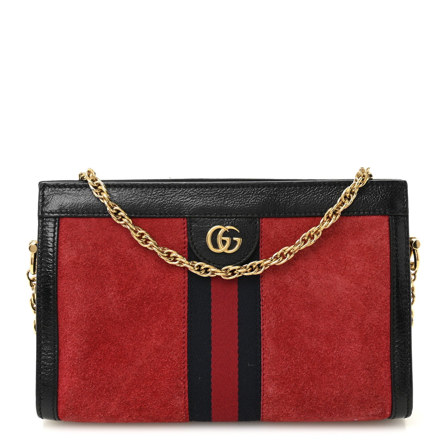 Gucci Suede Patent Web Small Ophidia Chain Shoulder Bag Hibiscus Red Black 1 of 11