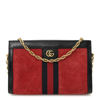 Gucci Suede Patent Web Small Ophidia Chain Shoulder Bag Hibiscus Red Black 1 of 11